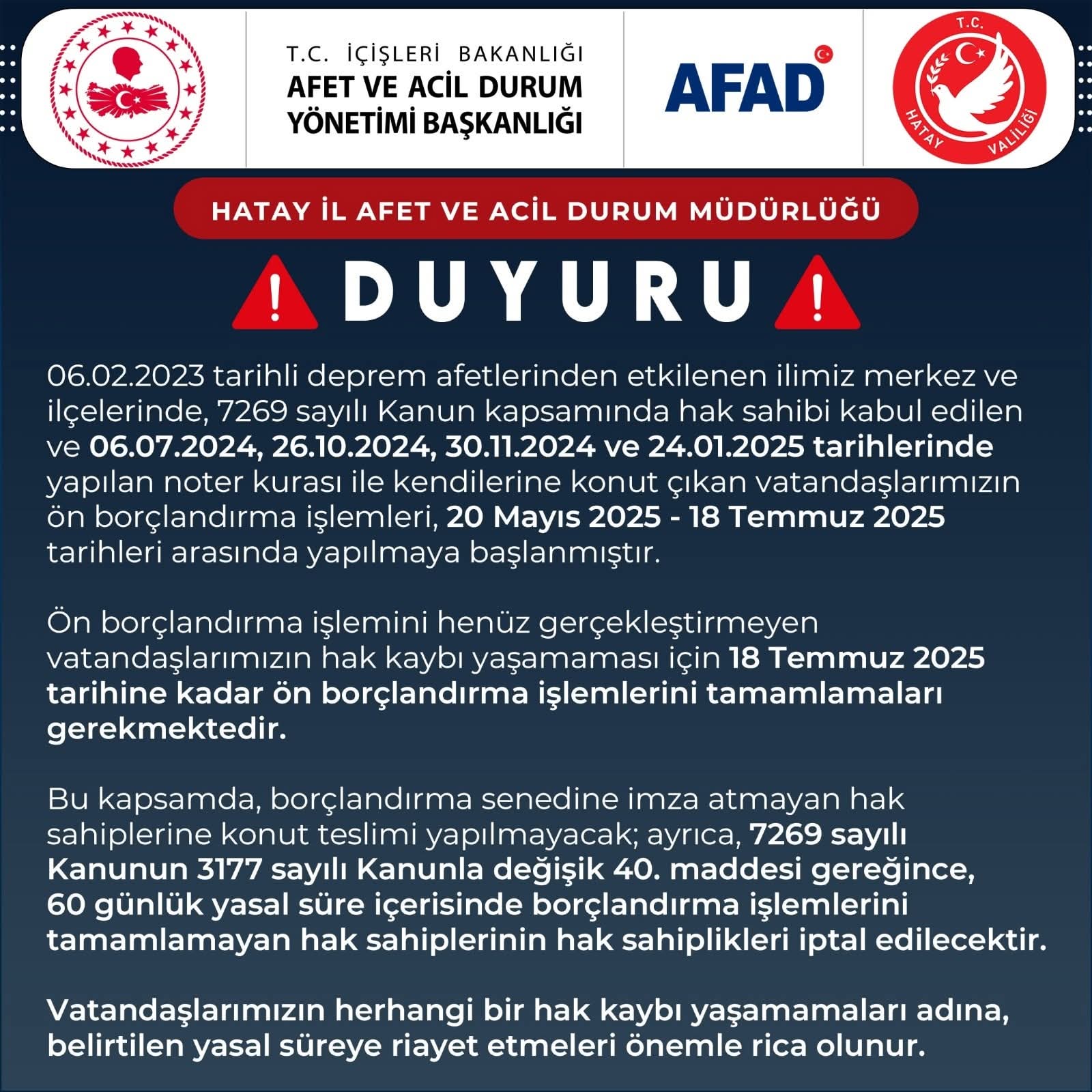 Afetzedelere Ön Borçlanma Uyarısı