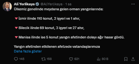 Bakan Yerlikaya: Yangınlardan Etkilenen Vatandaşlara 21,6 Milyon Lira Ödeme Yapıldı