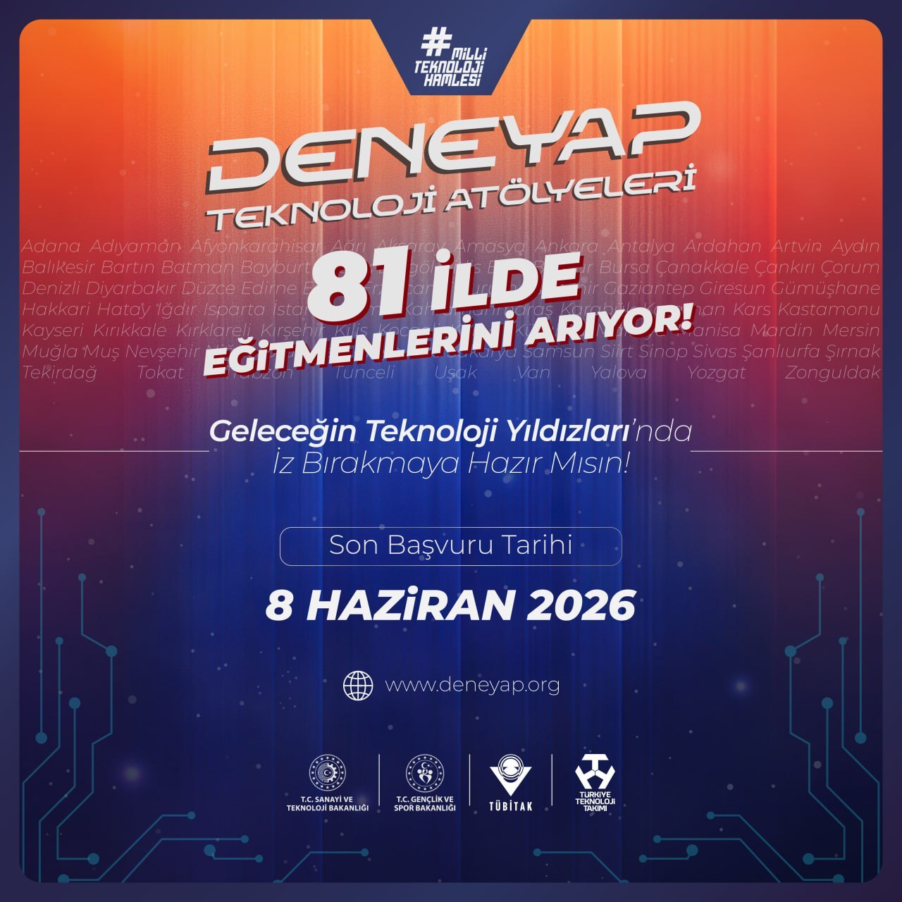 Deneyap Teknoloji Atölyeleri Eğitmen Başvuruları Başladı