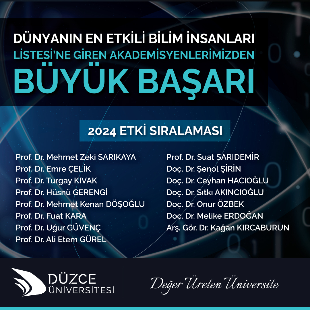 Düzce Üniversitesi’nden 14 Akademisyen Dünyanın En Etkili Bilim İnsanları Listesi’nde