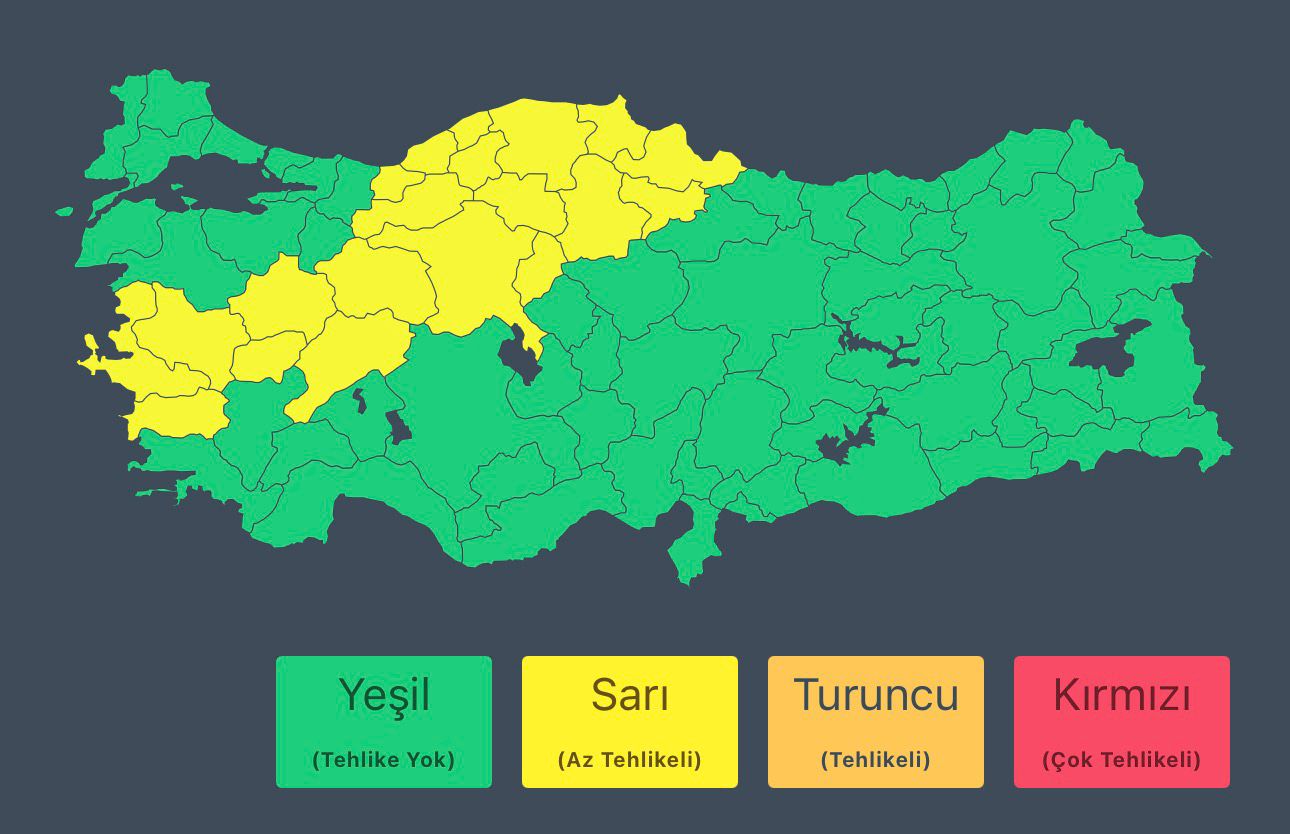 İçişleri Bakanlığı’ndan İç Ege, İç Anadolu ve Orta Karadeniz İçin Sağanak Uyarısı