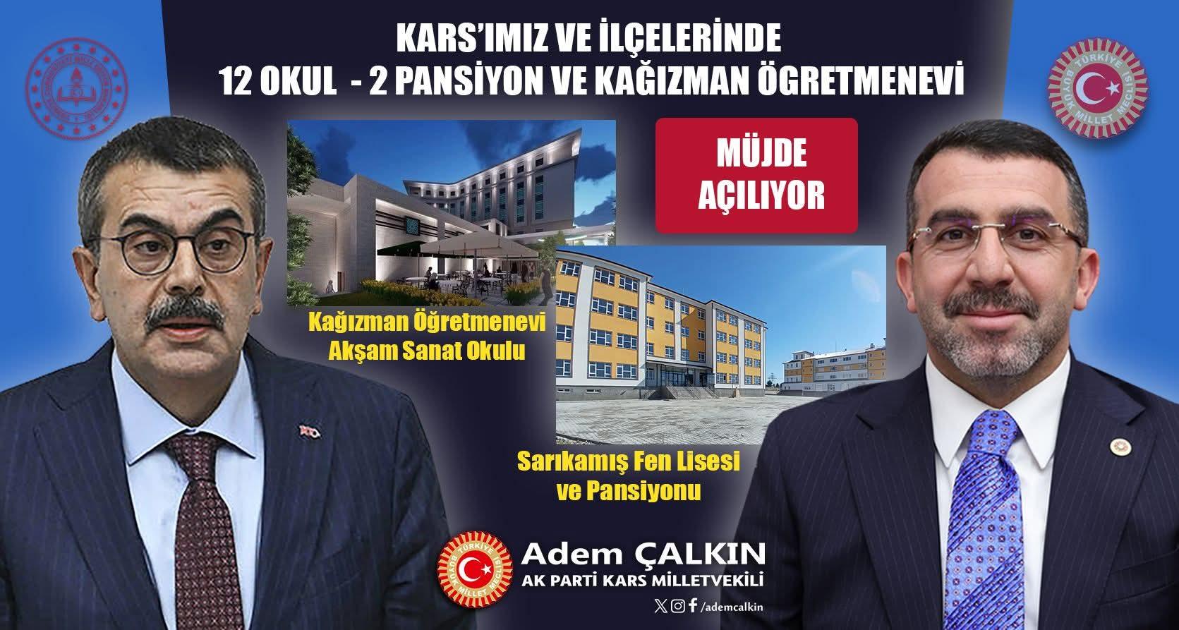 Kars’ta 12 Okul, 2 Pansiyon ve Kağızman Öğretmenevi Bakan Tekin’in katılımıyla Açılıyor