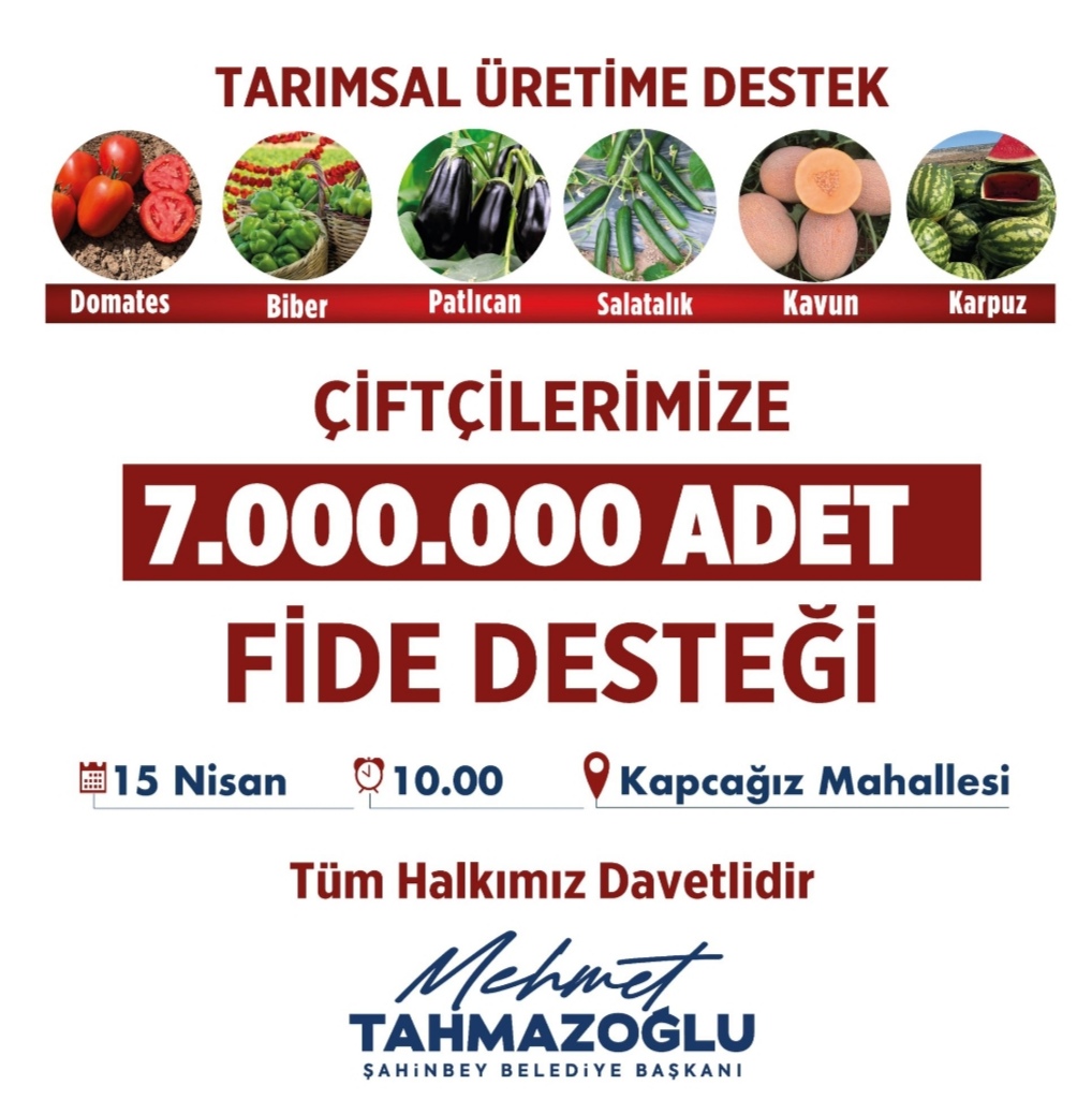 Şahinbey Belediyesi’nden Çiftçilere 7 Milyon Fide Desteği