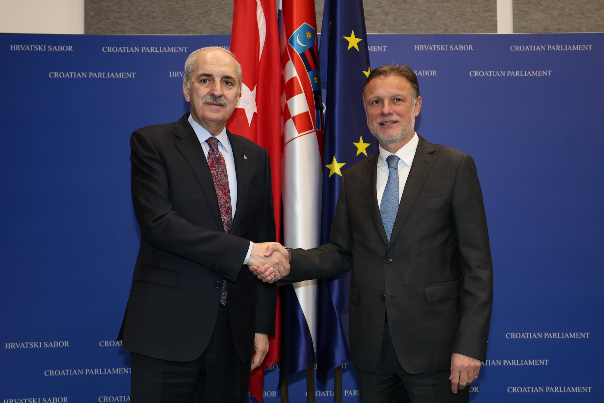 TBMM Başkanı Kurtulmuş, Hırvatistan’da Meclis Başkanı Jandrokovic ile Bir Araya Geldi