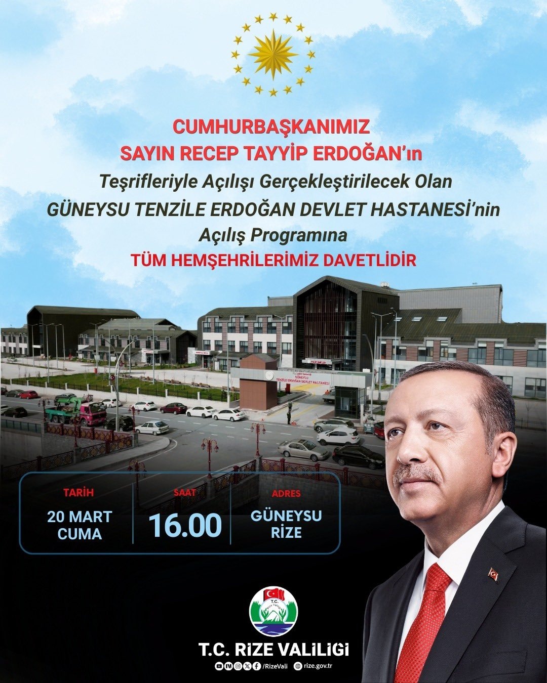 Vali Baydaş’tan Güneysu Devlet Hastanesi Açılışına Davet